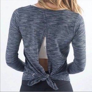 Zyia Womens Active Long Sleeve Split Back Tie Top Charcoal Size Medium